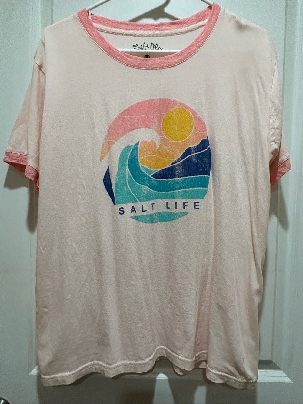 Salt Life Light Pink Short Sleeve Tee with Multicolor Wave Graphic